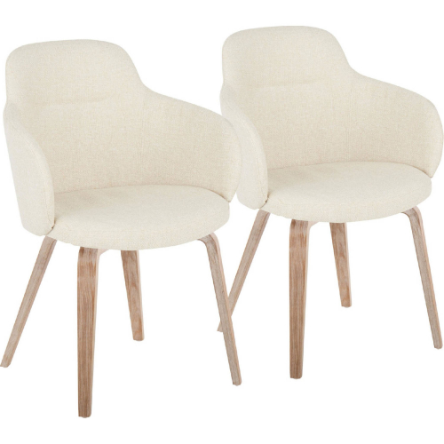 Boyne Dining Accent Chair in White Washed Wood & Cream Noise Fabric (Set of 2)